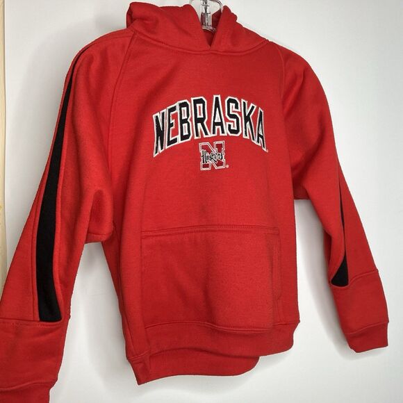 Nebraska Huskers Hoodie Sweatshirt Red w/Stripe Youth Large 10/12 Embroidered - Picture 1 of 5